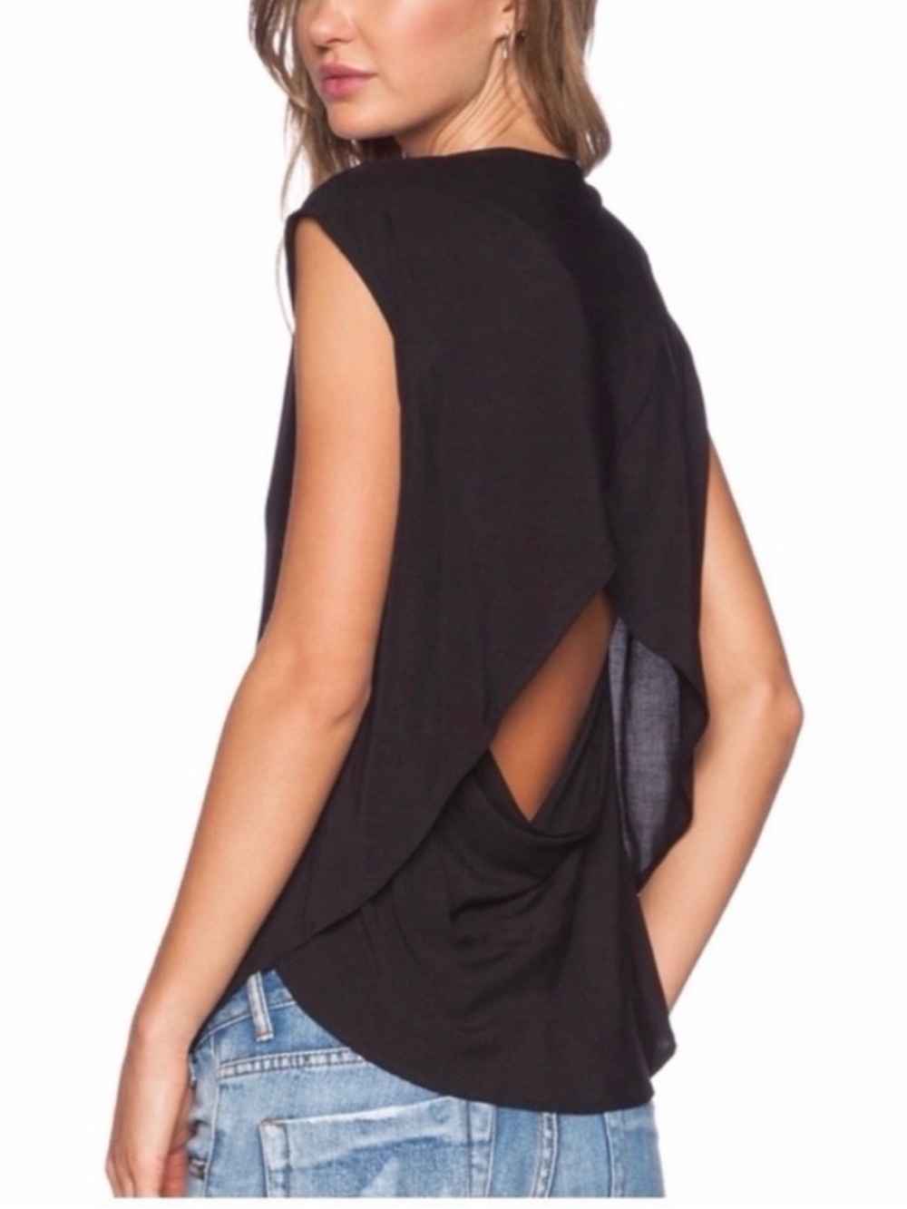 OAK NYC Crossover Drape Back Top Black Viscose Size 2 Minimalist NWT $198 Edgy